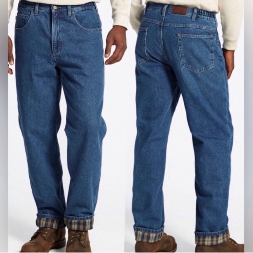 L.L. Bean Comfort Waist Flannel‎ Lined Jeans Blue Denim 38x29 Heritage Outdoor